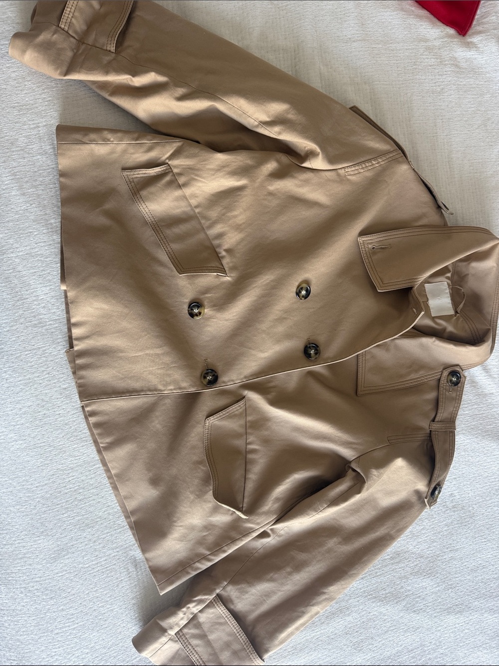 H&M Double-Breasted Peacoat in Khaki/Tan